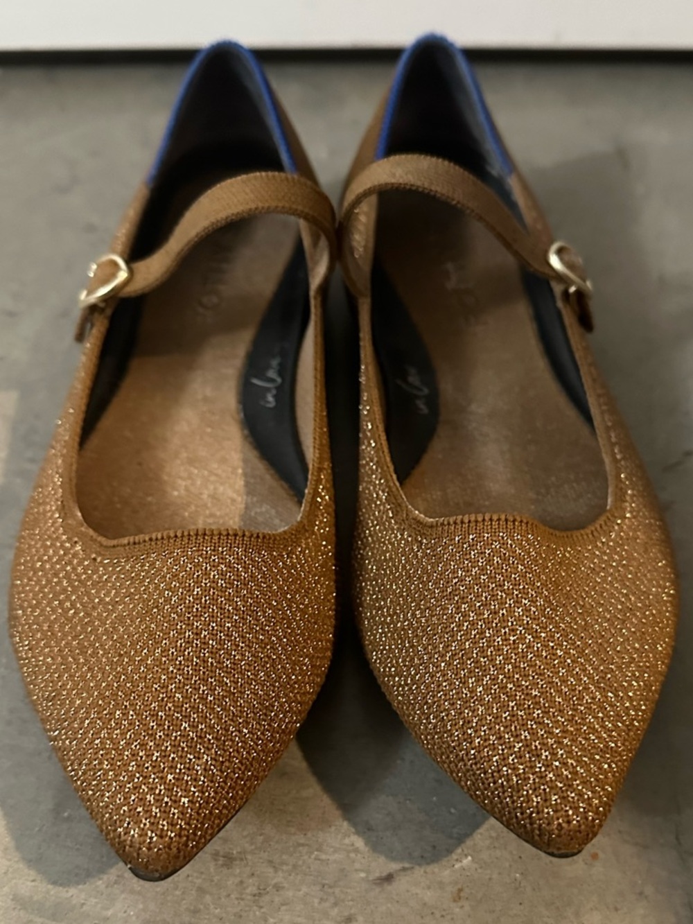 Rothy's Glittered Pointed Mary Jane Flats in Bronze